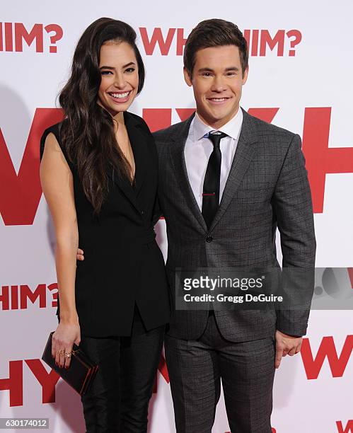 Actors Adam DeVine and Chloe Bridges arrive at the premiere of 20th Century Fox's "Why Him?" at Regency Bruin Theater on December 17, 2016 in...