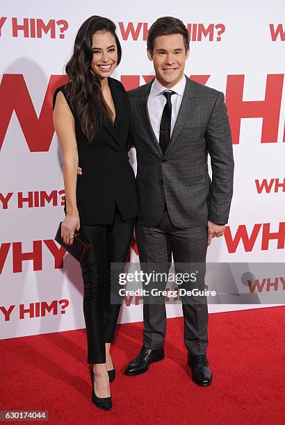 Actors Adam DeVine and Chloe Bridges arrive at the premiere of 20th Century Fox's "Why Him?" at Regency Bruin Theater on December 17, 2016 in...