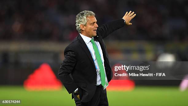 Reinaldo Rueda, Manager of Atletico Nacional looks on during the FIFA Club World Cup 3rd Place match between Club America and Atletico Nacional at...