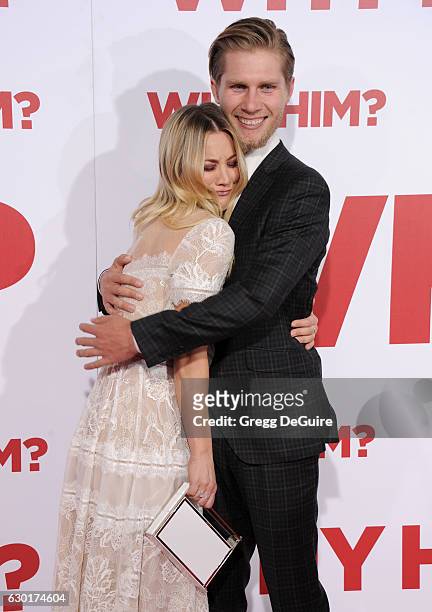 Actress Kaley Cuoco and Karl Cook arrive at the premiere of 20th Century Fox's "Why Him?" at Regency Bruin Theater on December 17, 2016 in Westwood,...