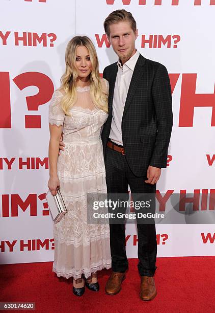 Actress Kaley Cuoco and Karl Cook arrive at the premiere of 20th Century Fox's "Why Him?" at Regency Bruin Theater on December 17, 2016 in Westwood,...