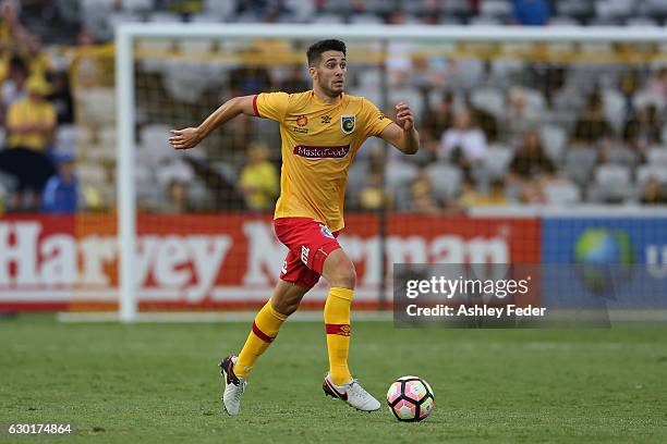 Harry Ascroft of the Mariners in action during the round 11 A-League match between the Central Coast Mariners and Brisbane Roar at Central Coast...