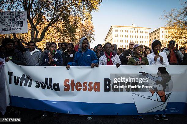 Thousands of migrants, volunteers from Baobab and other humanitarian organizations gather to take part in a demonstration in solidarity with refugees...