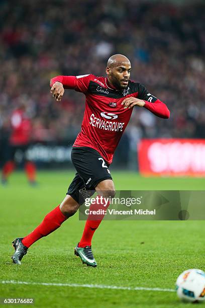 Jimmy Briand of Guingamp during the French Ligue 1 match between Guingamp and Paris Saint Germain at Stade du Roudourou on December 17, 2016 in...