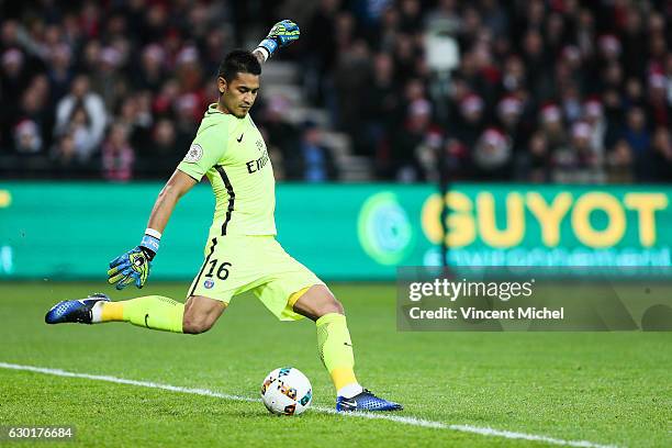 Alphonse Areola of Paris Saint Germain during the French Ligue 1 match between Guingamp and Paris Saint Germain at Stade du Roudourou on December 17,...