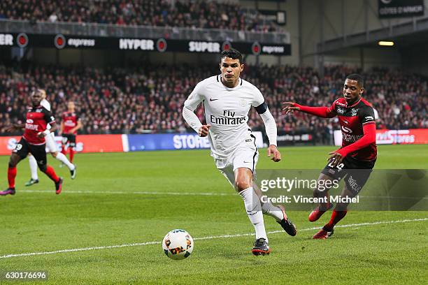 Thiago Silva of Paris Saint Germain during the French Ligue 1 match between Guingamp and Paris Saint Germain at Stade du Roudourou on December 17,...