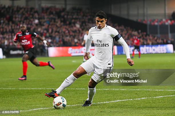 Thiago Silva of Paris Saint Germain during the French Ligue 1 match between Guingamp and Paris Saint Germain at Stade du Roudourou on December 17,...