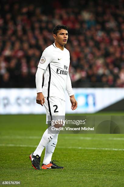 Thiago Silva of Paris Saint Germain during the French Ligue 1 match between Guingamp and Paris Saint Germain at Stade du Roudourou on December 17,...