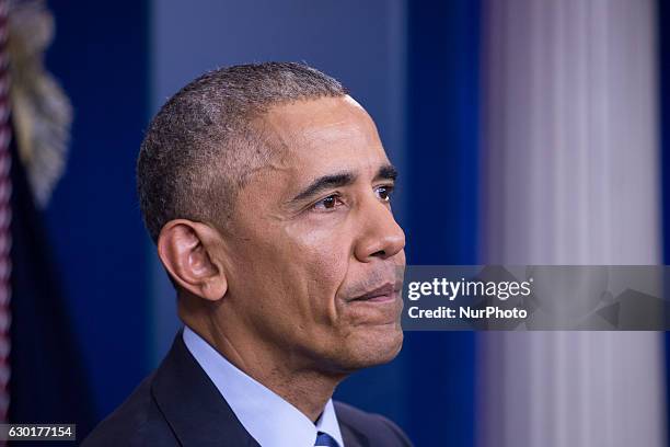 President Barack Obama gave his last press briefing and answered questions from reporters, in the Brady Press Briefing Room of the White House in...