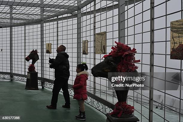 Photo taken from the Dragon tower,a supertall skyscraper under construction at the Nangang district, shows the city being shrouded in heavy smog on...