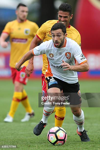 Thomas Oar of the Roar controls the ball during the round 11 A-League match between the Central Coast Mariners and Brisbane Roar at Central Coast...