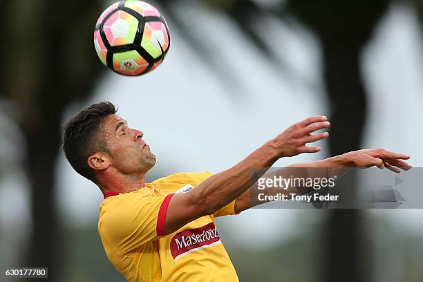 Fabio Ferreira of the Mariners in action uring the round 11 A-League match between the Central Coast Mariners and Brisbane Roar at Central Coast...
