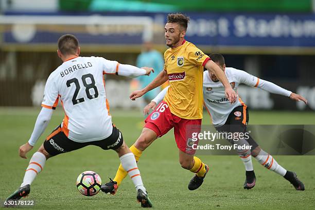 Liam Rose of the Mariners controls the ball during the round 11 A-League match between the Central Coast Mariners and Brisbane Roar at Central Coast...