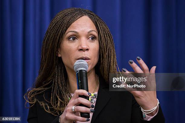 In the South Court Auditorium of the Eisenhower Executive Office Building of the White House in Washington DC, on 16 December 2016, Melissa...