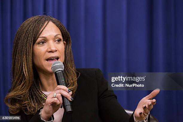 In the South Court Auditorium of the Eisenhower Executive Office Building of the White House in Washington DC, on 16 December 2016, Melissa...