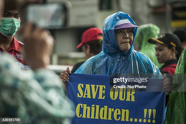 Protestors are protesting about violence by students in Yogyakarta, Indonesia, on December 17, 2016. This action to reject violence committed by...