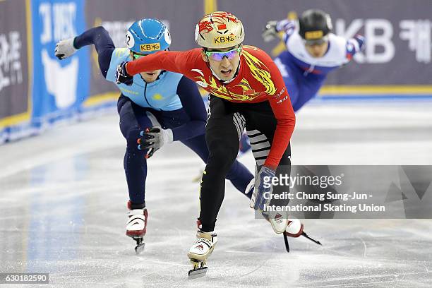 Dajing Wu of China compete in the Men 500m Finals during the ISU World Cup Short Track 2016 on December 18, 2016 in Gangneung, South Korea.