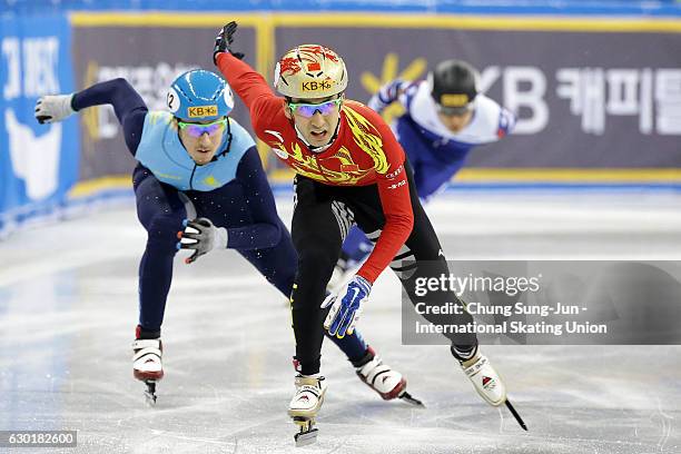 Dajing Wu of China compete in the Men 500m Finals during the ISU World Cup Short Track 2016 on December 18, 2016 in Gangneung, South Korea.