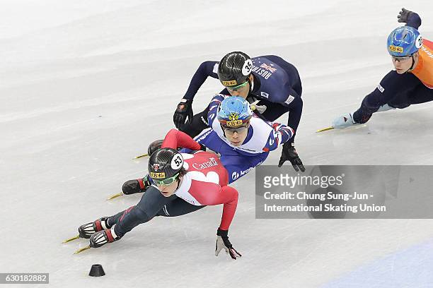 Charle Cournoyer of Canada, Semen Elistratov of Russia compete in the Men 1000m Qarterfinals during the ISU World Cup Short Track 2016 on December...