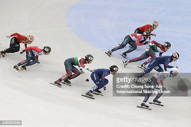 Team South Korea, United States, Hungary, Canada and China compete in the Men 5000m Relay Finals during the ISU World Cup Short Track 2016 on...