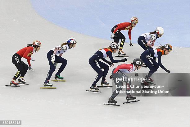 Team South Korea, Netherlands, China and Canada compete in the Ladies 3000m Relay Finals during the ISU World Cup Short Track 2016 on December 18,...