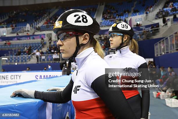 Skaters prepare for their race during the ISU World Cup Short Track 2016 on December 18, 2016 in Gangneung, South Korea.