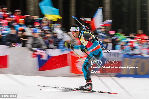 Martin Fourcade of France takes 1st place during the IBU Biathlon World Cup Men's and Women's Mass Start on December 18, 2016 in Nove Mesto na...