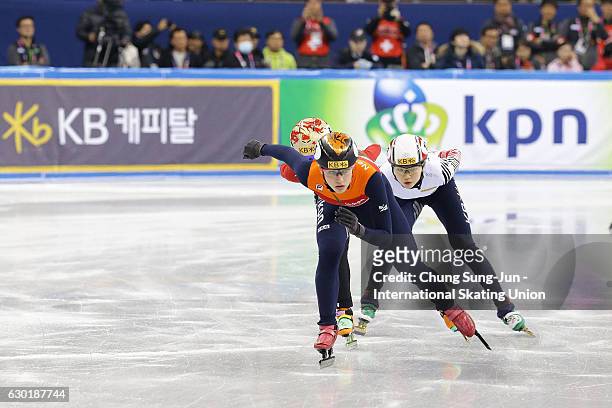 Skaters compete during the ISU World Cup Short Track 2016 on December 18, 2016 in Gangneung, South Korea.