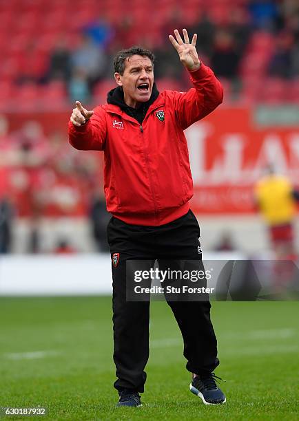 Toulon assistant coach Mike Ford reacts before the European Rugby Champions Cup match between Scarlets and RC Toulonnais at Parc Y Scarlets on...