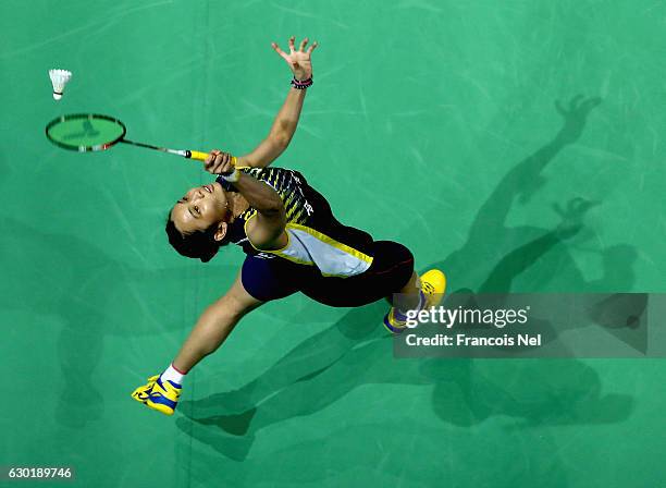 Tai Tzu Ying of Taiwan in action against Sung Ji Hyun of Korea in the Final of the Women's Singles on day five of the BWF Dubai World Superseries...