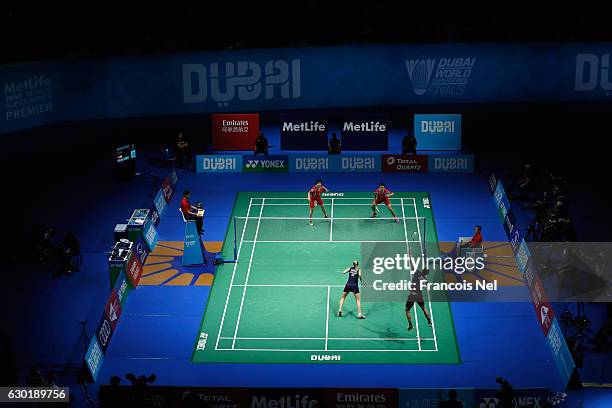 Chris Adcock and Gabrielle Adcock of England in action against Zheng Siwei and Chen Qingchen of China in the Final of the Mixed Doubles on day five...