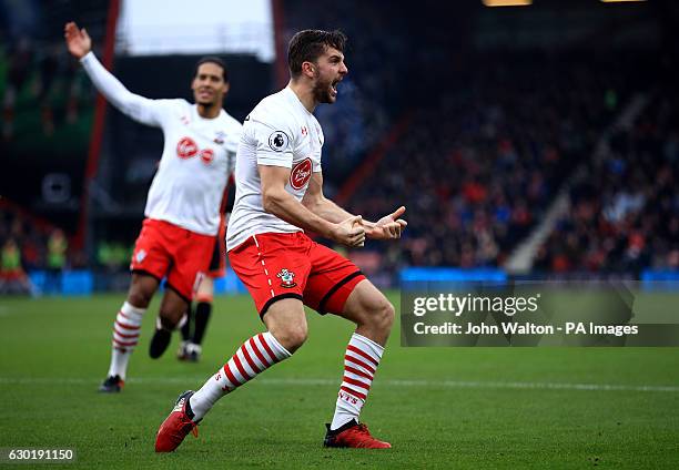 Southampton's Jay Rodriguez celebrates scoring his side's second goal of the game during the Premier League match at the Vitality Stadium,...