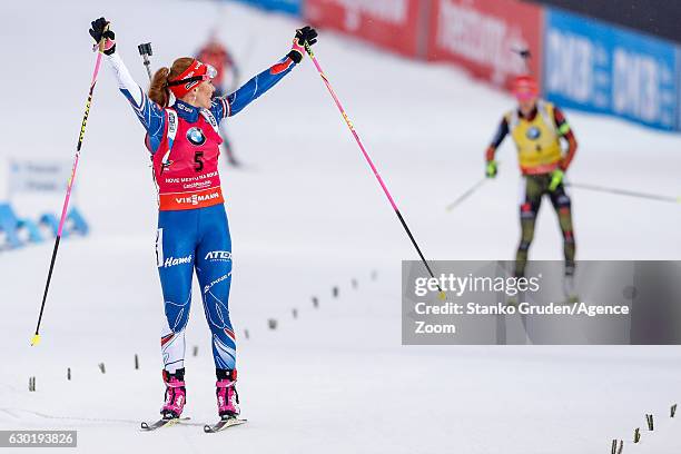 Gabriela Koukalova of Czech Republic takes 1st place during the IBU Biathlon World Cup Men's and Women's Mass Start on December 18, 2016 in Nove...