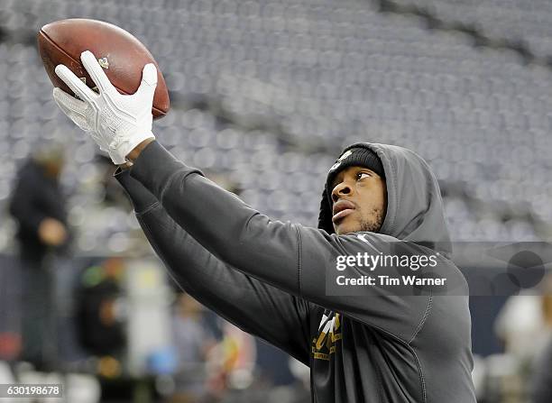 Allen Robinson of the Jacksonville Jaguars catches a pass before the game between the Houston Texans and the Jacksonville Jaguars at NRG Stadium on...