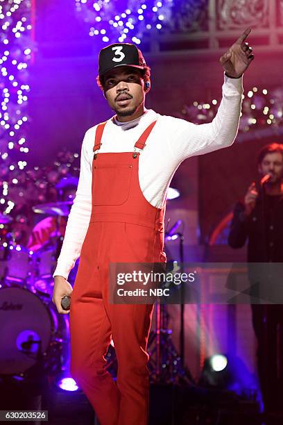 Casey Affleck" Episode 1714 -- Pictured: Musical guest Chance The Rapper performs on December 17, 2016 --