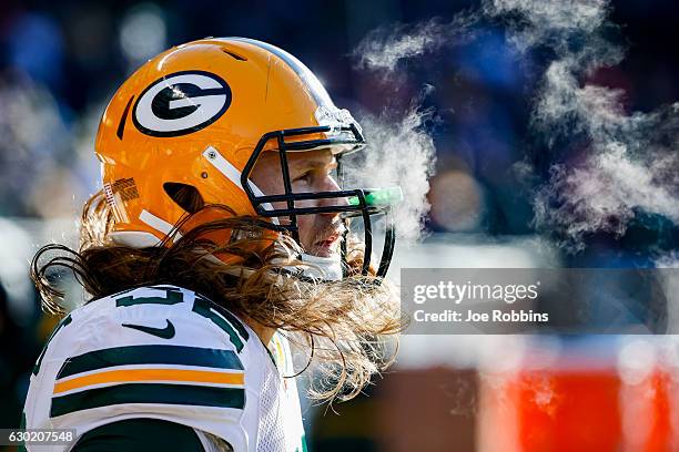 Clay Matthews of the Green Bay Packers stands on the field in the second quarter against the Chicago Bears at Soldier Field on December 18, 2016 in...