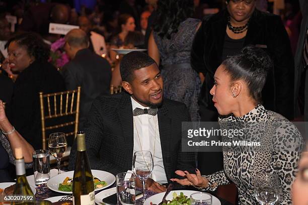 Usher Raymond and Grace Miguel attend the 33rd annual UNCF Mayors Masked Ball at Atlanta Marriott Marquis on December 17, 2016 in Atlanta, Georgia.