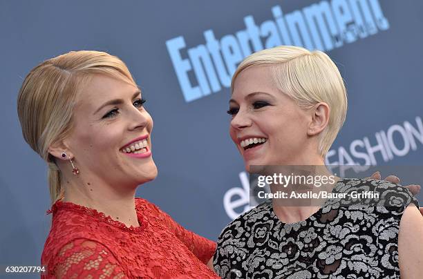 Actors Busy Philipps and Michelle Williams arrive at The 22nd Annual Critics' Choice Awards at Barker Hangar on December 11, 2016 in Santa Monica,...