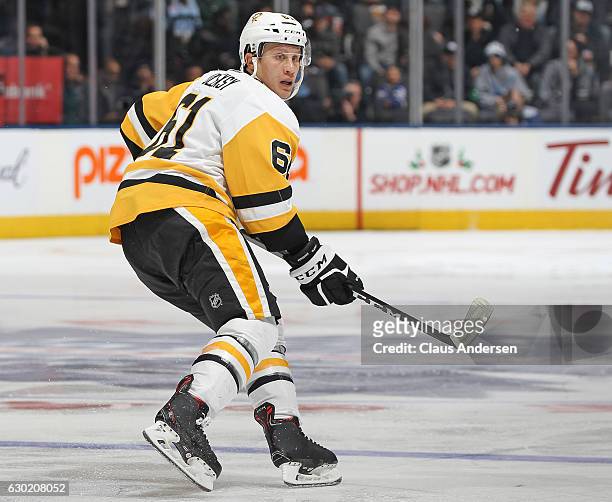 Steve Oleksy of the Pittsburgh Penguins skates against the Toronto Maple Leafs during an NHL game at the Air Canada Centre on December 17, 2016 in...