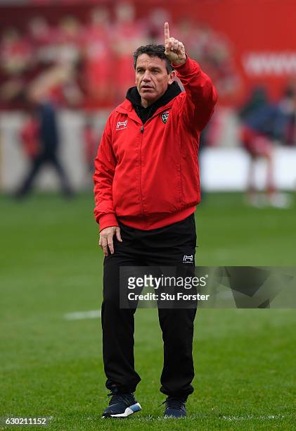 Toulon assistant coach Mike Ford reacts before the European Rugby Champions Cup match between Scarlets and RC Toulonnais at Parc Y Scarlets on...