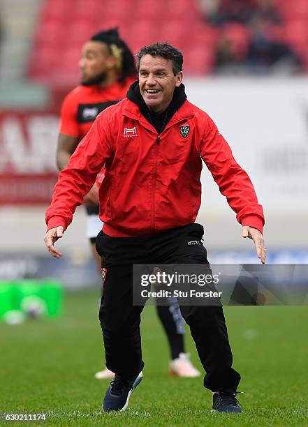 Toulon assistant coach Mike Ford reacts before the European Rugby Champions Cup match between Scarlets and RC Toulonnais at Parc Y Scarlets on...