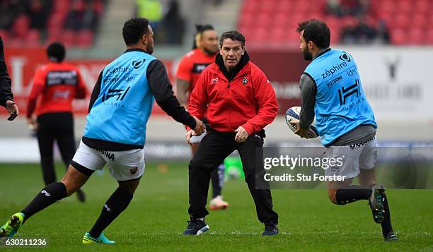 Toulon assistant coach Mike Ford reacts before the European Rugby Champions Cup match between Scarlets and RC Toulonnais at Parc Y Scarlets on...