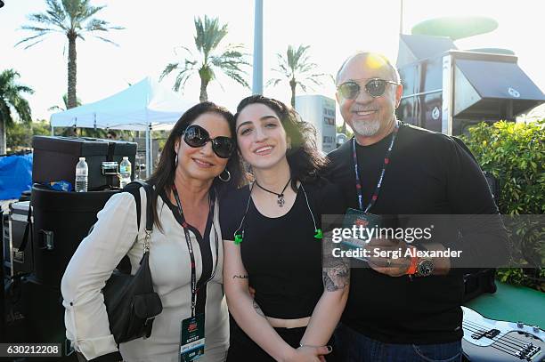 Gloria Estefan, Emily Estefan and Emilio Estefan attend the Y100's Jingle Ball 2016 - PRE SHOW at BB&T Center on December 18, 2016 in Sunrise,...