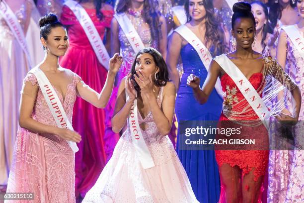 Miss Puerto Rico Stephanie Del Valle reacts after winning in the Grand Final of the Miss World 2016 pageant at the MGM National Harbor December 18,...