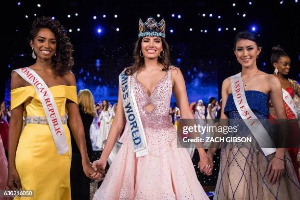 First runner up Miss Dominican Republic Yaritza Miguelina Reyes Ramirez ; Miss World 2016 Stephanie Del Valle of Puerto Rico ; and second runner up...