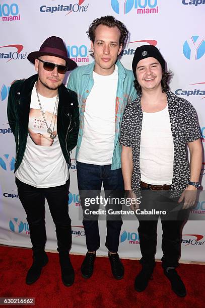 Mark Falgren, Magnus Larsson and Lukas Forchhammer attend the Y100's Jingle Ball 2016 - PRESS ROOM at BB&T Center on December 18, 2016 in Sunrise,...