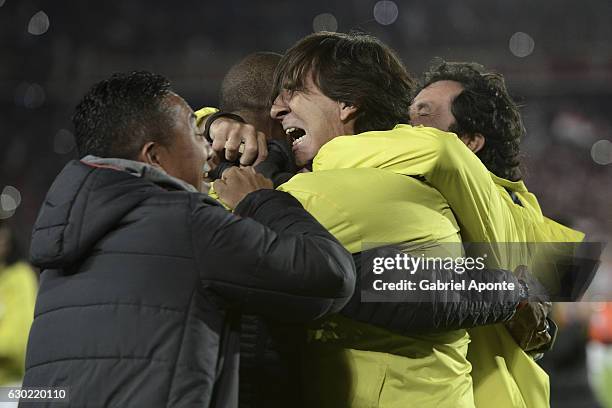 Gustavo Costas coach of Santa Fe celebrates after a second leg final match between Santa Fe and Deportes Tolima as part of Liga Aguila II 2016 at El...