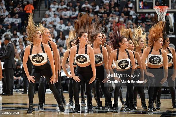 The San Antonio Spurs dance team performs against the New Orleans Pelicans on December 18, 2016 at the AT&T Center in San Antonio, Texas. NOTE TO...