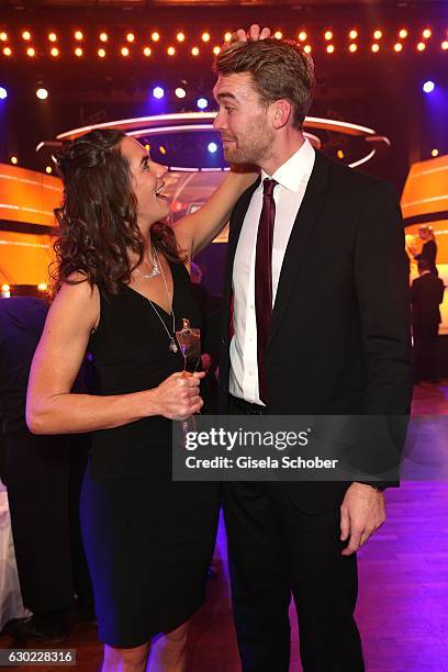 Kira Walkenhorst, beach volleyball Olympic gold medalist, champion with award and her brother Alexander Walkenhorst during the 'Sportler des Jahres...