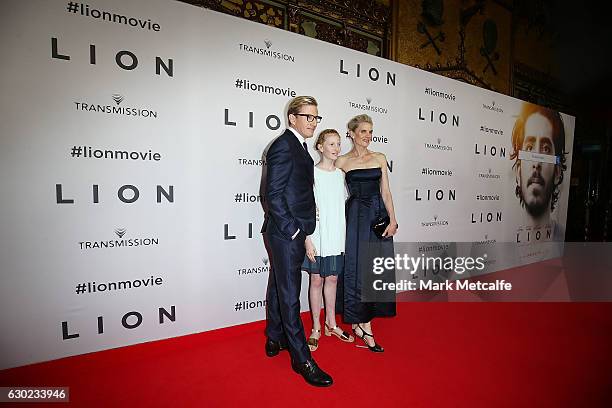 David Wenham, Kate Agnew and Eliza Jane Wenham arrive ahead of the Australian premiere of LION at State Theatre on December 19, 2016 in Sydney,...